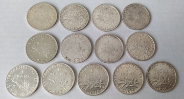 1 frank - 13 sztuk każdy inny 1898, 1909-1920
