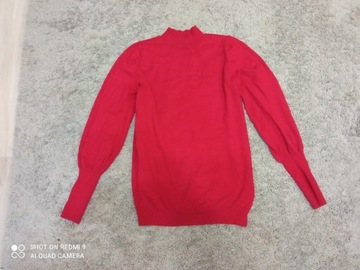 Orsay ciepły sweter w kropki czerwony S wełna