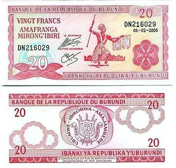 BURUNDI 20 FRANCS 2005 UNC