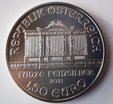 1,5 euro. Wiedeński Filharmonik 2021, srebro 1oz 