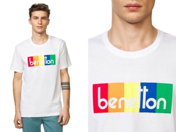 BENETTON biała koszulka z kolorowym logo