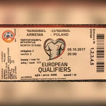 Bilet piłkarski EMŚ Armenia Polska ’17