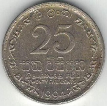Sri Lanka 25 centów cents 1994 18 mm nr 1