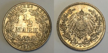 Niemcy 1/2 Marki 1915 (G) "Wilhelm II" srebro