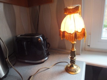 lampka nocna mosiądz abażur 230V PRL vintage