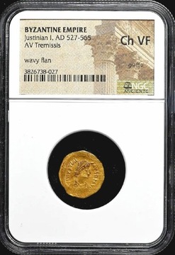 Tremissis Justinian I - grading NGC - Byzantine