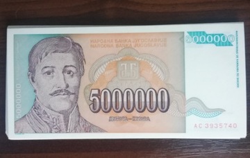Jugosławia 5000000 dinarów 1993r seriaAC stan UNC 