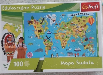 Edukacyjne puzzle, mapa świata 100