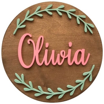 Okrągła 3D tabliczka z imieniem dziecka "Oliwia"