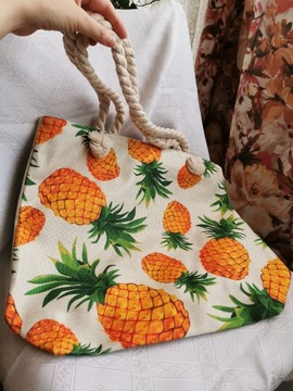 Duża torba z uszami ze sznura na plażę Ananas