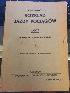 Rejonowy Rozkład Jazdy Pociągów Łódź 1984/1985