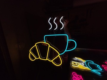 Neon Led na Ścianę - Kawa i Croissant