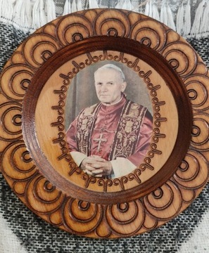 Obrazek drewniany z Papieżem Janem Pawłem II