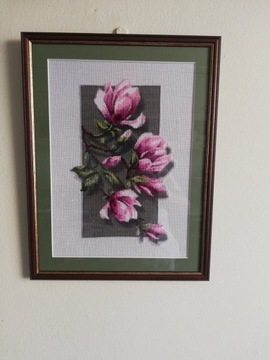 obraz haftowany krzyżykami magnolie 3d