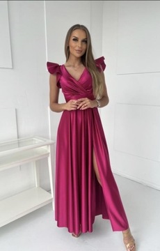 Różowa sukienka satynowa Motylek weselna
