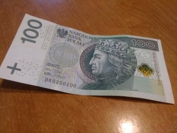 Banknot 100 zł. 2012 r.ciekawy numer BR6200200