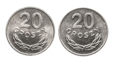 PRL, zestaw 2x20 groszy 1981, 1985. St. 1-