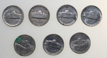 5 cent USA 7 szt.: 1951 - 1, 1983 - 1, 1988 - 1, 1989 - 1, 1990