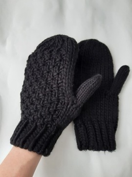 Rękawiczki jednopalczaste z dzianiny czarne grube