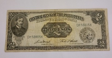 Filipiny Banknot 2 Pesos 1949. Rzadki!