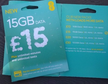 Karta SIM UK EE aktywna 125GB roaming UE