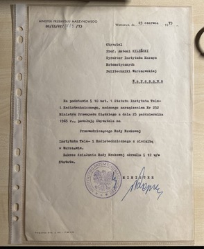 T. Wrzaszczyk wicepremier PRL dokument z podpisem 