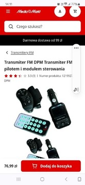 TRANSMITER FM DPM  Z PILOTEM I MODUŁEM STEROWNICZYM NA KIEROWNICE .