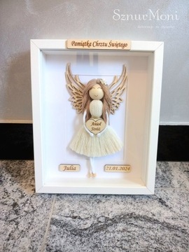 Ramka z aniołem Stróżem obrazek prezent na chrzest