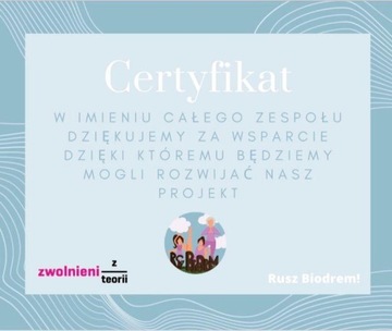 imienny CERTYFIKAT- wsparcia Rusz Biodrem!