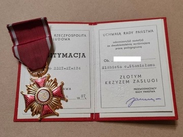 Złoty Krzyż Zasługi PRL + legitymacja 1987
