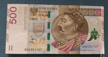 Banknot 500 zł seria AA 3651127