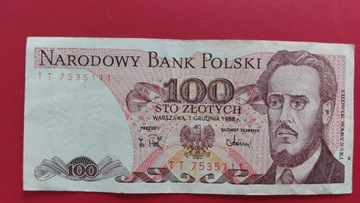 Banknot 100 zł z 1988r, Seria TT