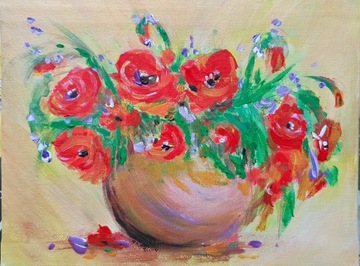 Obraz ręcznie malowany "Kwiaty" Prezent "Maki"