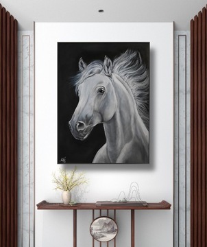 Obraz malowany ręcznie White horse 80/60 cm