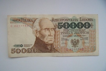 Polska Banknot PRL 50000 zł.1989 r. seria AL