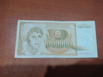 Banknot Milion 1000000 Dinarów Jugosławiańskich