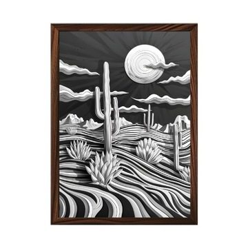 Plakat A2 [ 42 x 59,4cm ] kaktus czarno biały B&W
