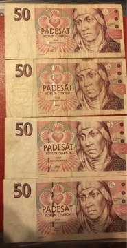 4 x 50 koron czeskich (1994,1997)