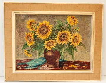 Słoneczniki Obraz olejny lata 60te
