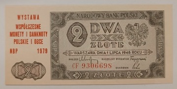 Banknot PRL 2 zł. 1948 r. seria CF UNC nadruk