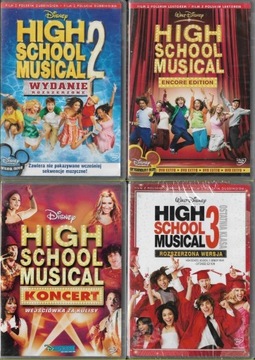 High School Musical 1+2+3+Koncert 4xDVD NOWE folia