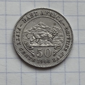 #411 Brytyjska Afryka Wschodnia 50 centów 1948 stan!