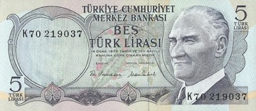 Turcja - 5 Lirasi - 1970 - P185 - St.1