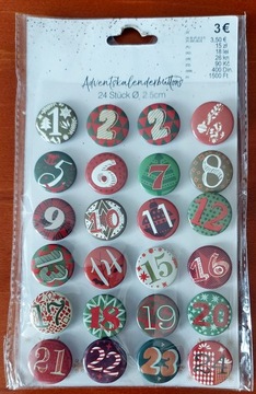 Przypinki (buttony) z cyframi- kalendarz adwentowy