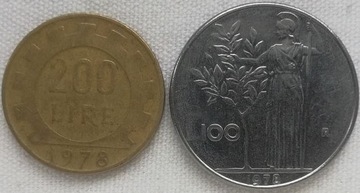 Włochy 100 i 200 lire 1978, KM#96.1 i KM#105