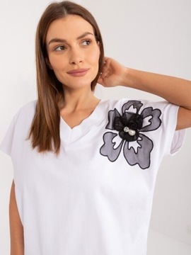 Bluzka damska oversize z kwiatem 3d biała