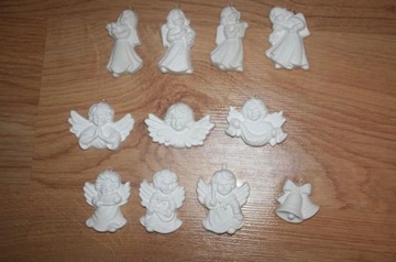 Figurki, aniołki zawieszki na choinkę z gipsu