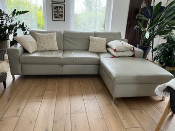 Sofa skóra naturalna z funkcją spania i skrzynią
