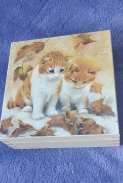 Drewniane pudełko z uroczymi  kotkami