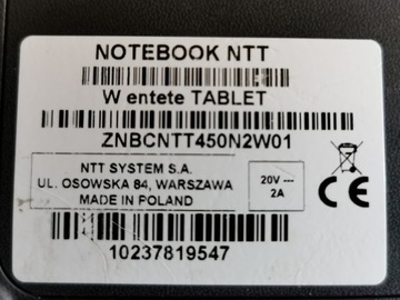 NOTEBOOK NTT W entete TABLET (ZNBCNTT450N2W01)